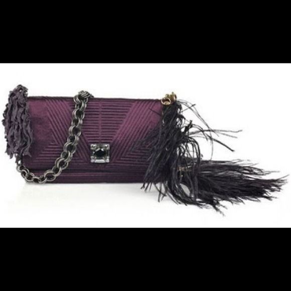 LANVIN Feathered Ouloulette Violet Shoulder Bag NT - Picture 2 of 8